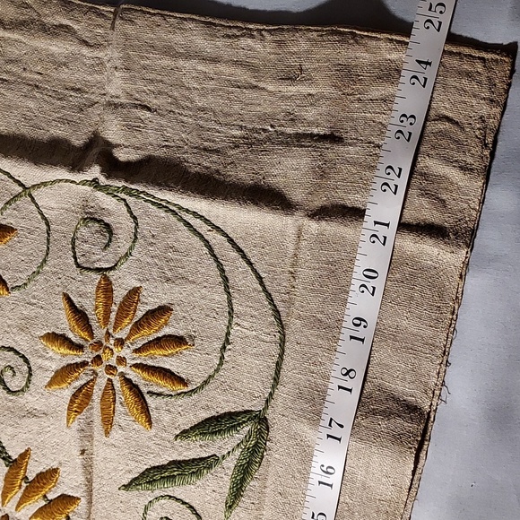 Vintage Handmade Embroidered Large Yellow Flowers Green Stems Pillow Cover - Picture 5 of 6